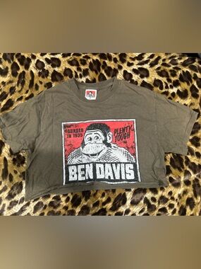 Ben Davis Olive Graphic T-Shirt with Red and White Print cropped